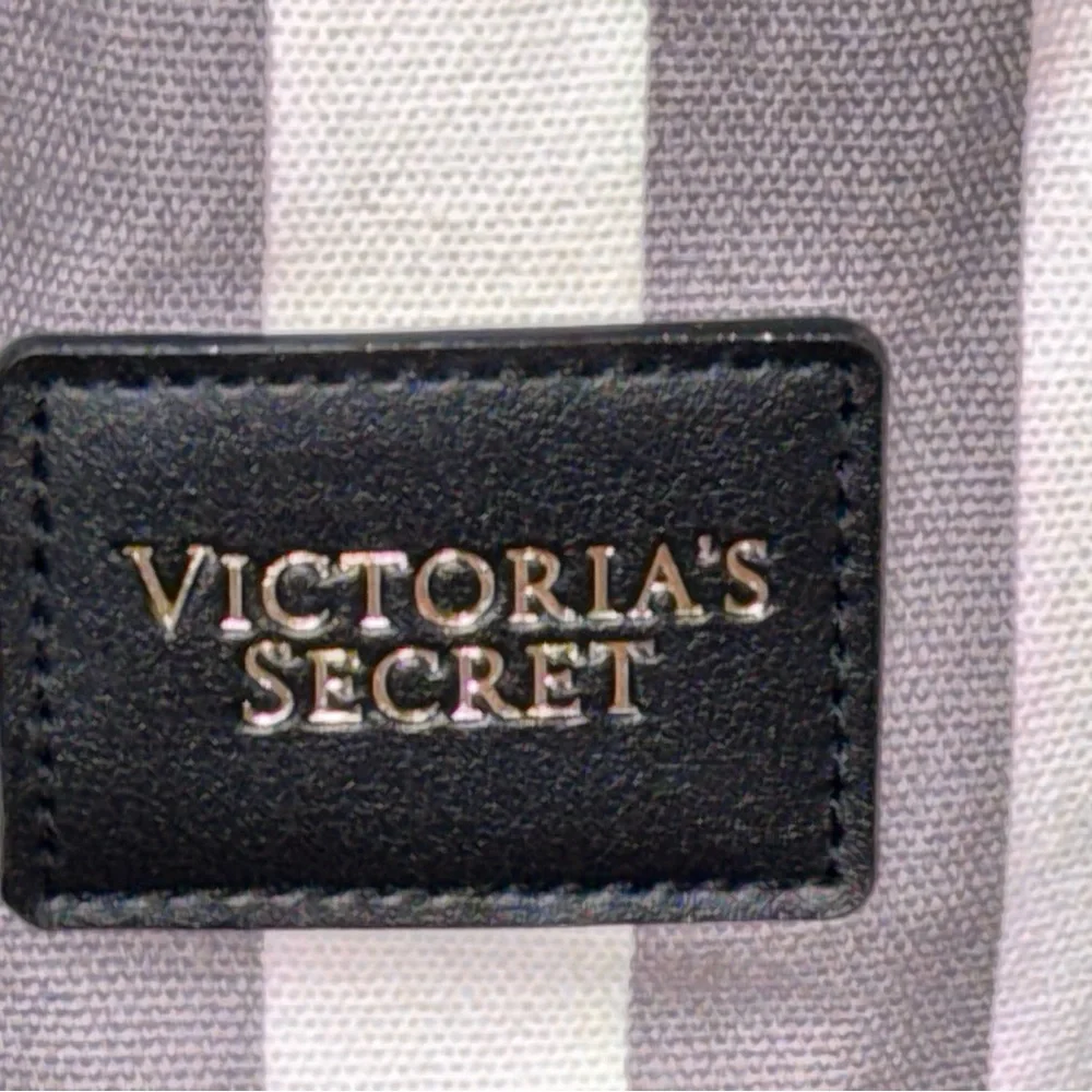 Victorias Secret Striped Canvas Tote Bag Gray White Beach Travel